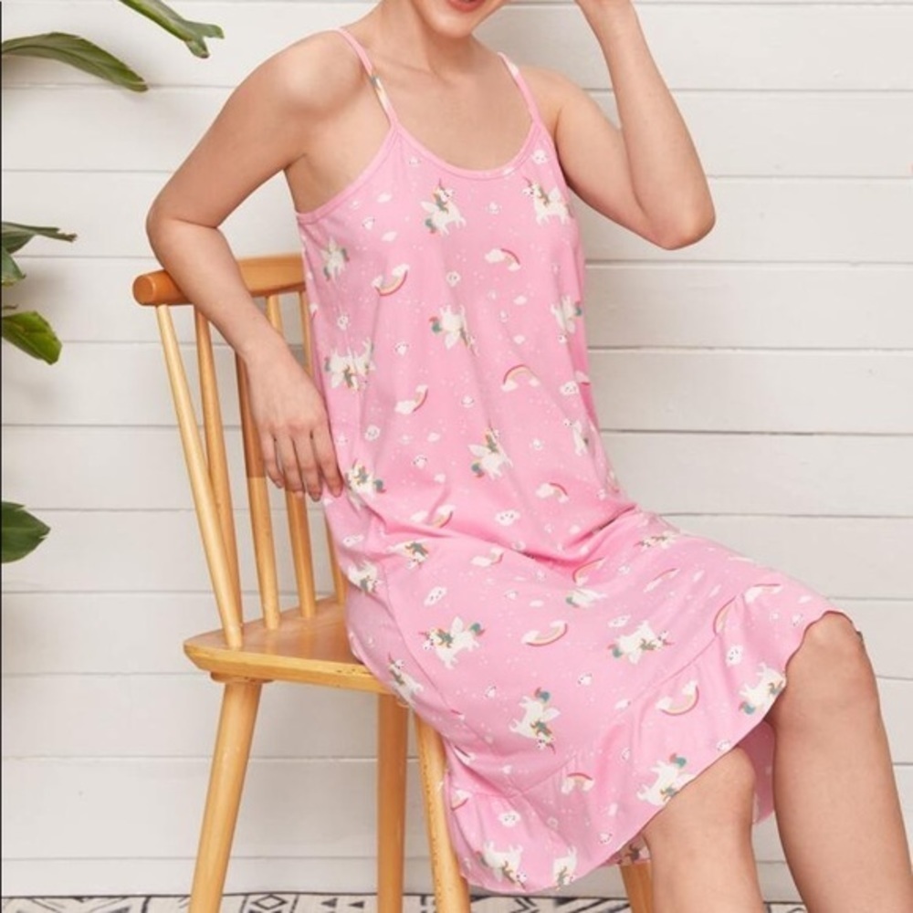 New Pink Unicorn Kawaii Ruffle Cami Nightgown​